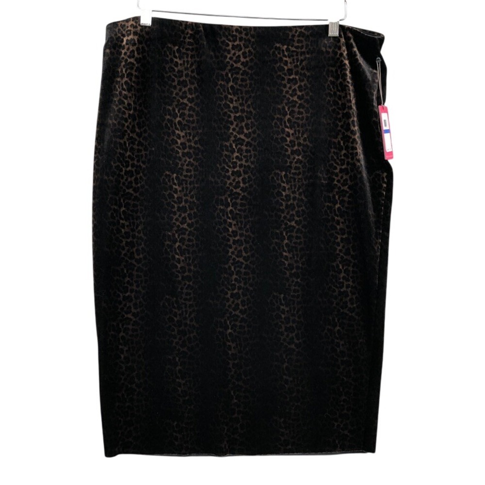 Vince Camuto Skirt Womens XL Rich Black Brown Leopard Print Velvet Midi Career